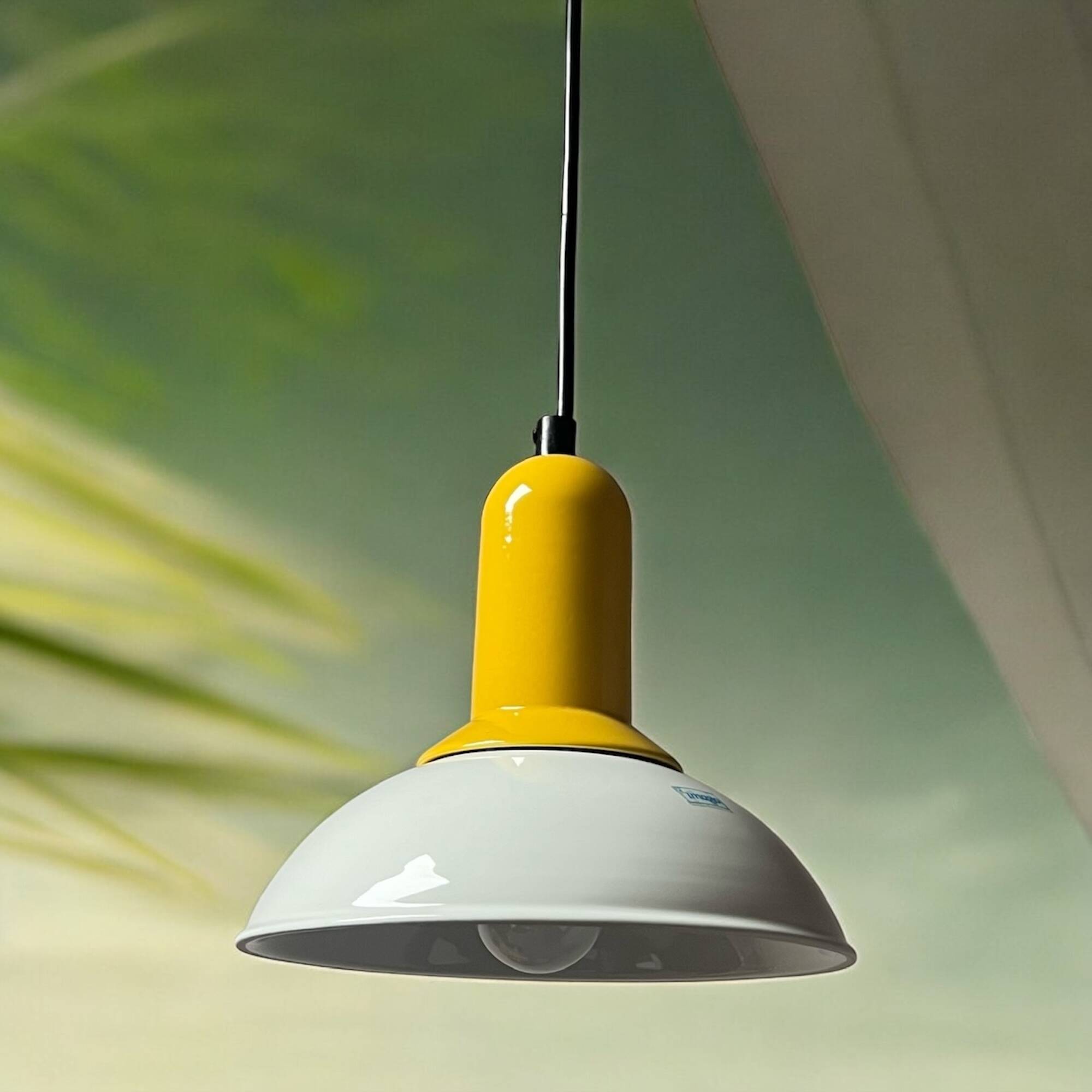 Vintage 80s Yellow Ceramic Pendant Lamp by Imago Italy - New Old Stock