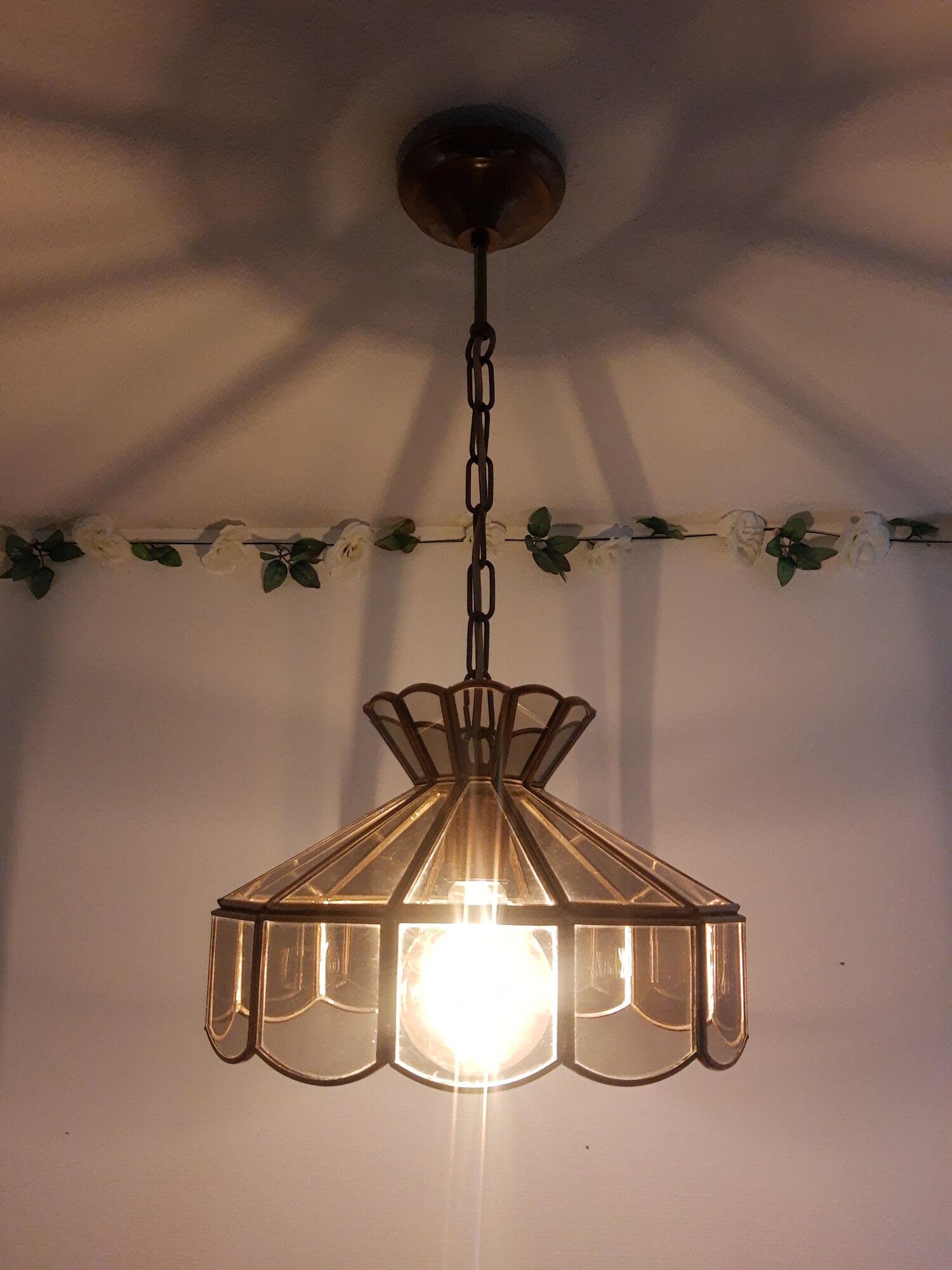 Brass suspension and smoked glass - vintage