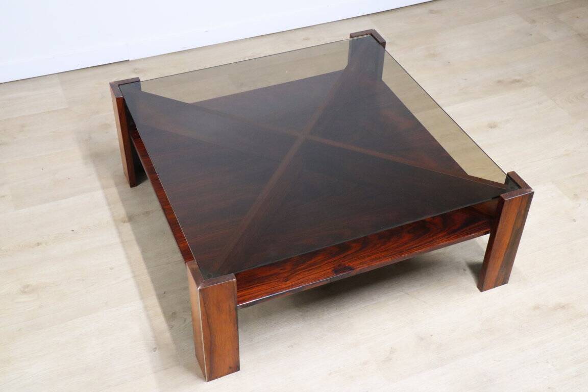 Scandinavian rosewood and glass coffee table Mobelintarsia - 1960