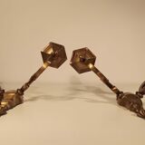Paire d'appliques double feux anciennes Art Déco en bronze
