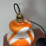 Seventies orange and white marbled pendant light