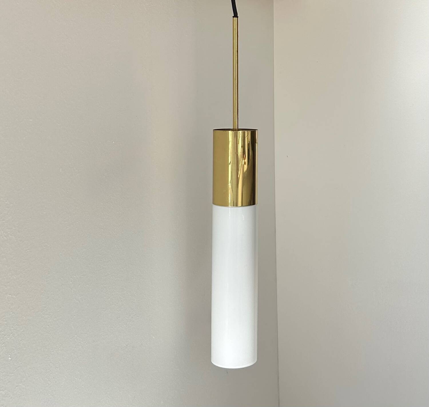 Vintage brass and opaline pendant light, Limburg, Germany 1960s