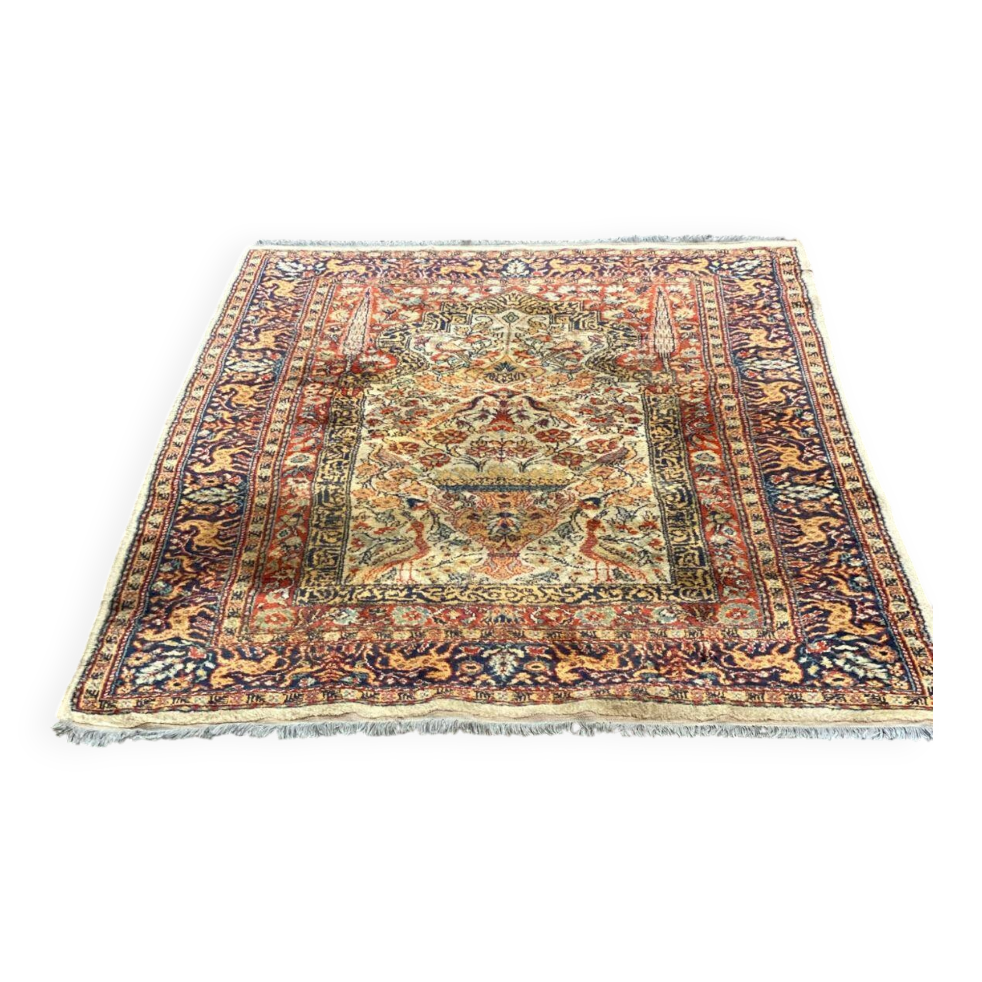 Authentic Persian Lahore rug in burgundy wool 135x200cm