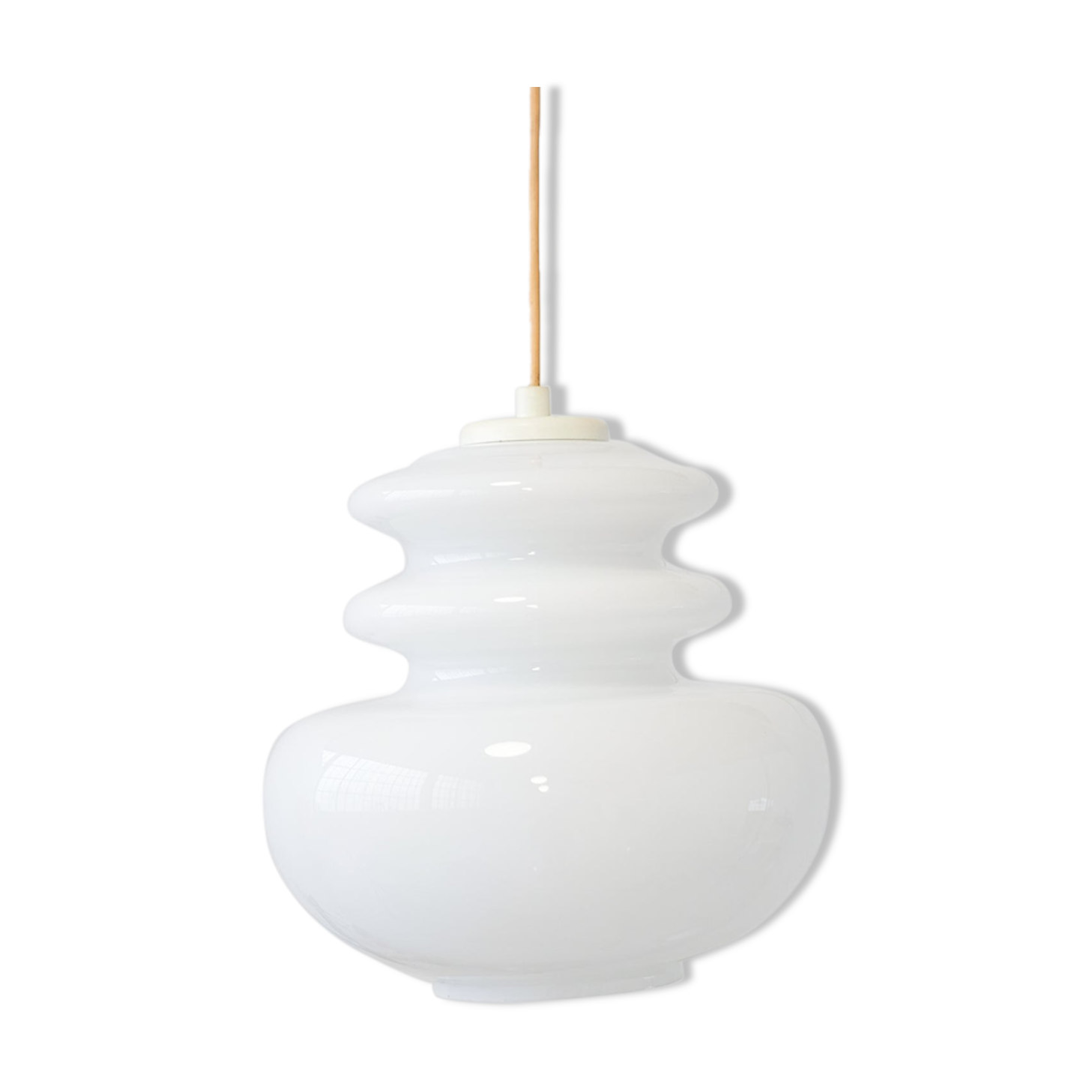 Large vintage suspension lamp in white opaline