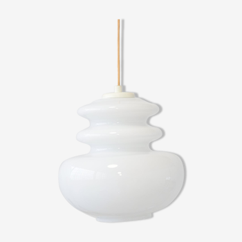 Large vintage suspension lamp in white opaline