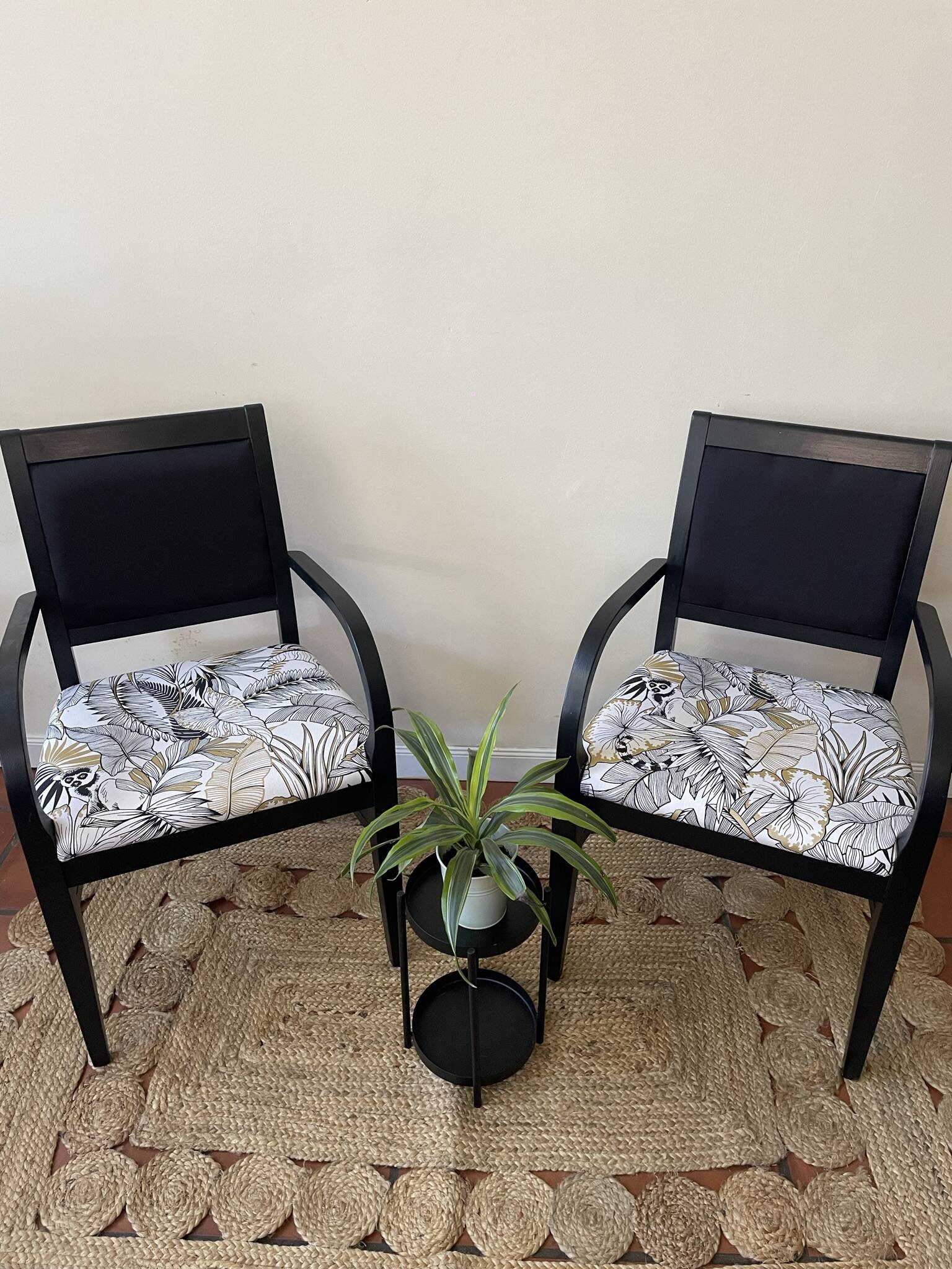Black wooden armchair with golden leaves