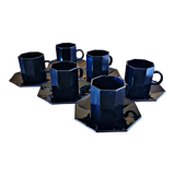 6 tasses avec sous tasses noires forme octogonale esso collection