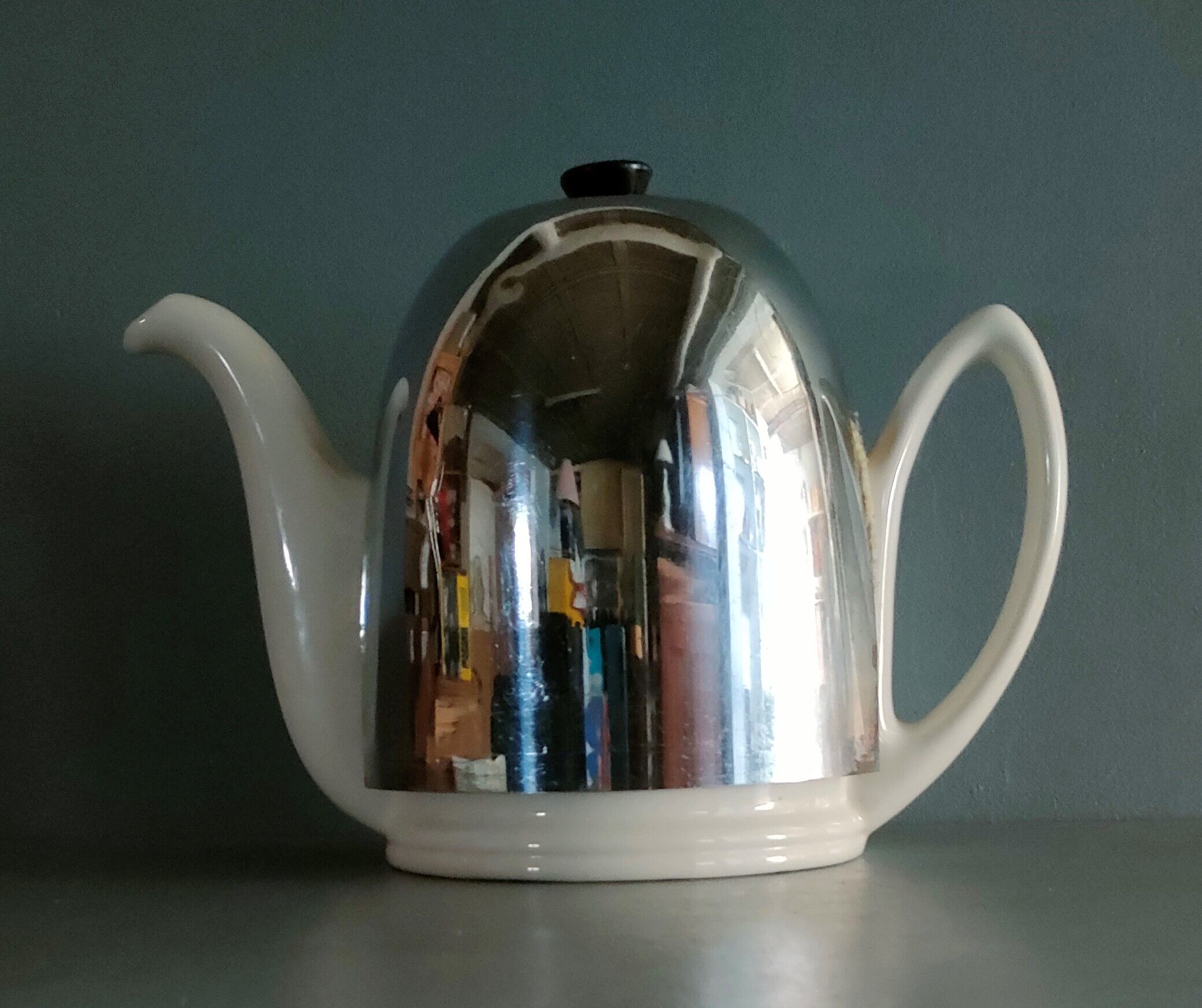 Old teapot Salam tea Villeroy & Boch porcelain and metal ~ 50s