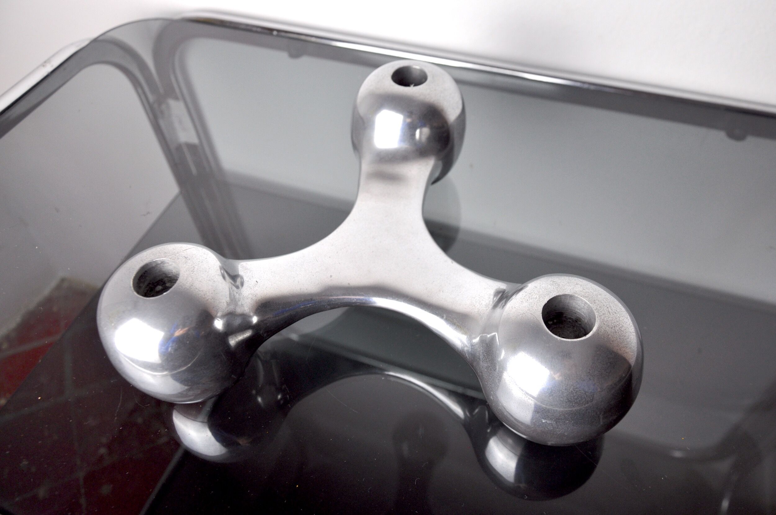 Scandinavian Boomerang candle holders, aluminium, Denmark, 1970