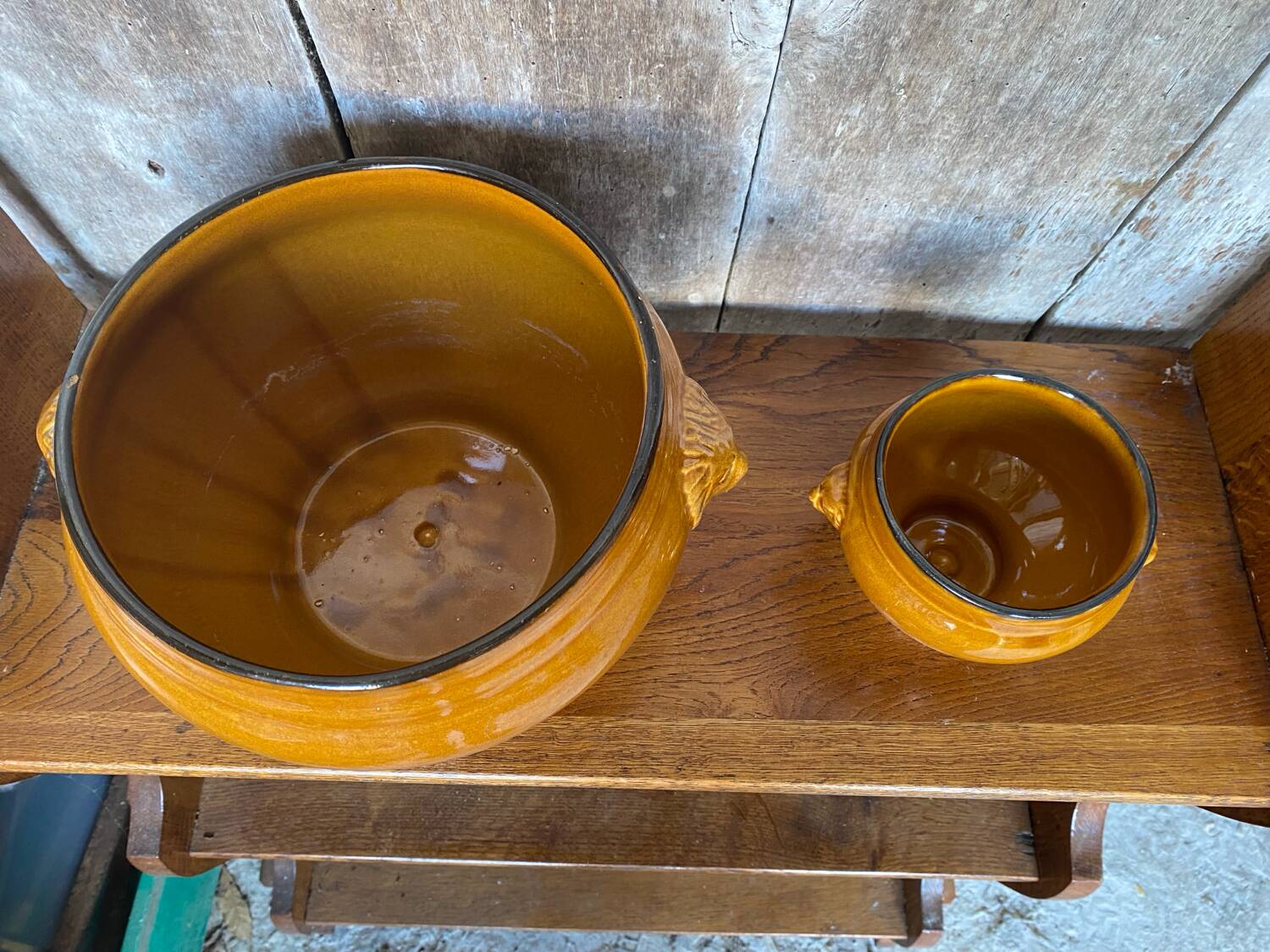 Antique Soup Tureen + 6 Onion Bowls Beige Ceramic Lion Head Vintage #B578