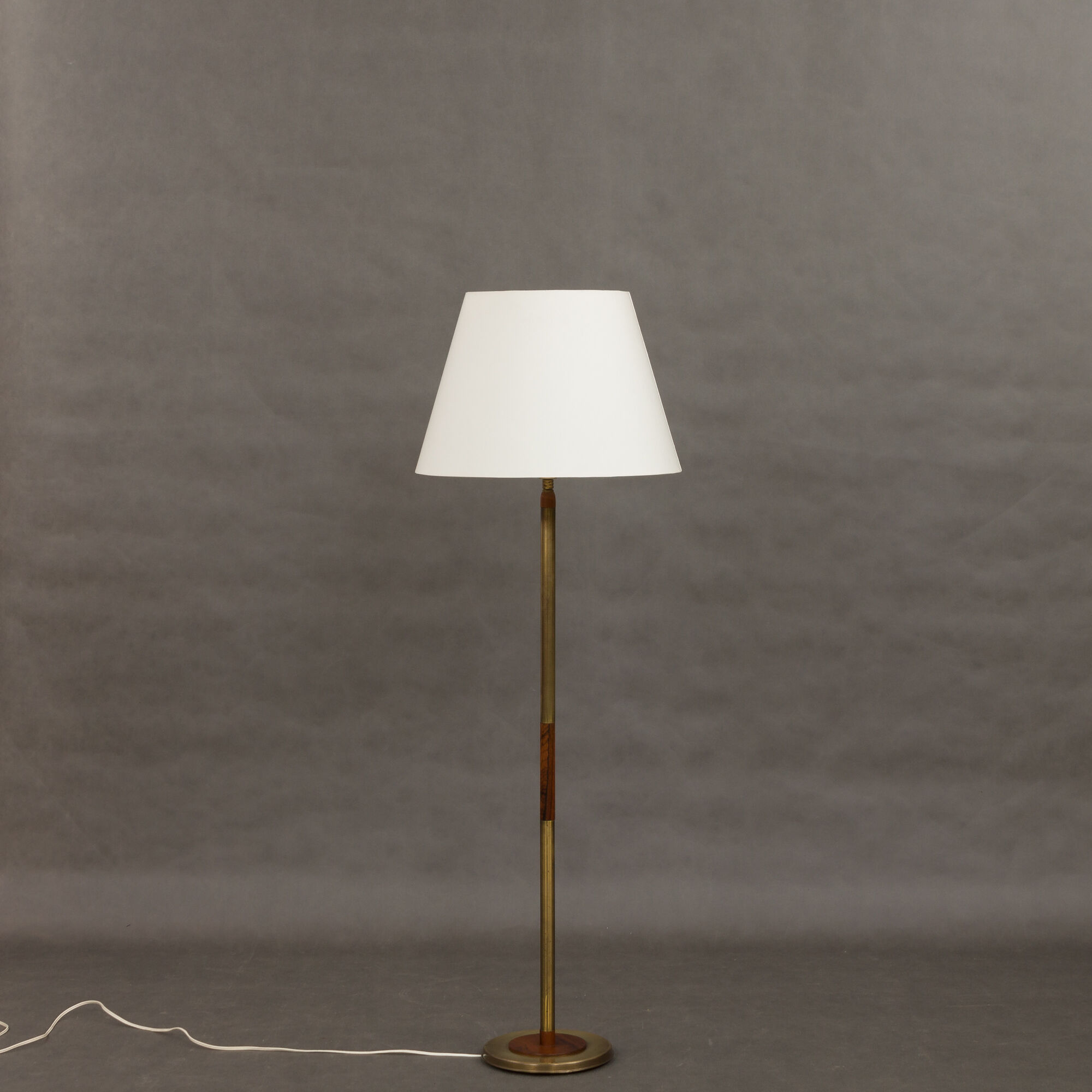 Brass and teak mid-century floor lamp