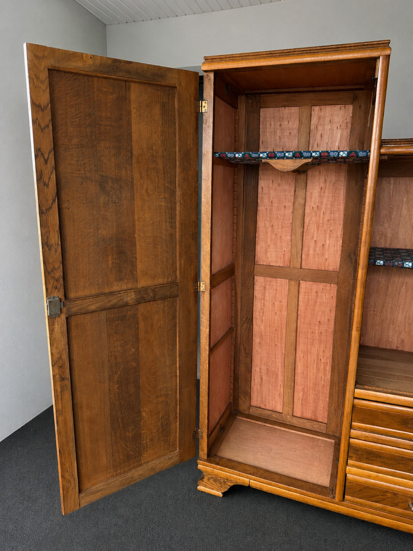 Asymmetrical Art Deco wardrobe, storage furniture.