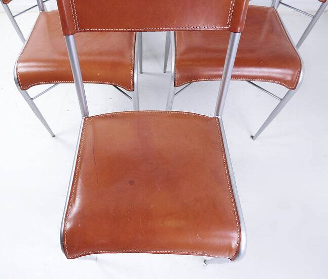 Set of 6 of italian vintage Arrben dining chairs, 1980s - Cognac Leather