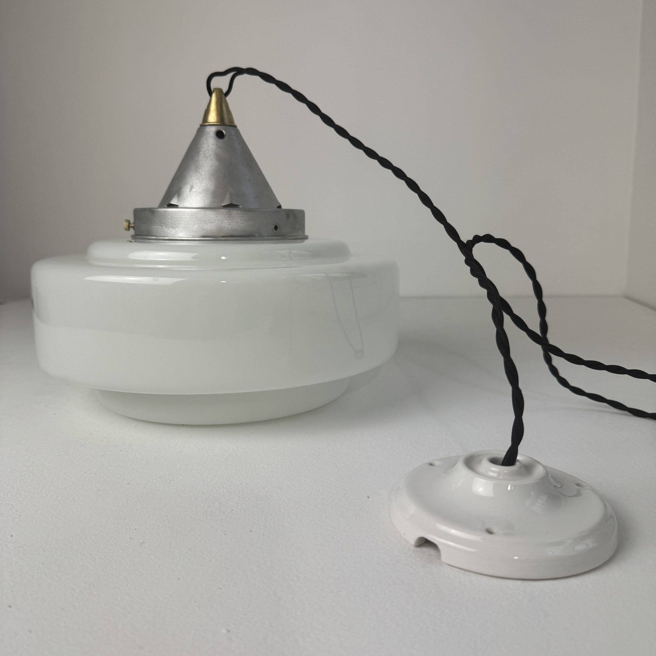 Vintage Art Deco opaline pendant light 28 cm