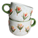 Vintage slip cups / mugs - Tulip pattern - Orange and green tones