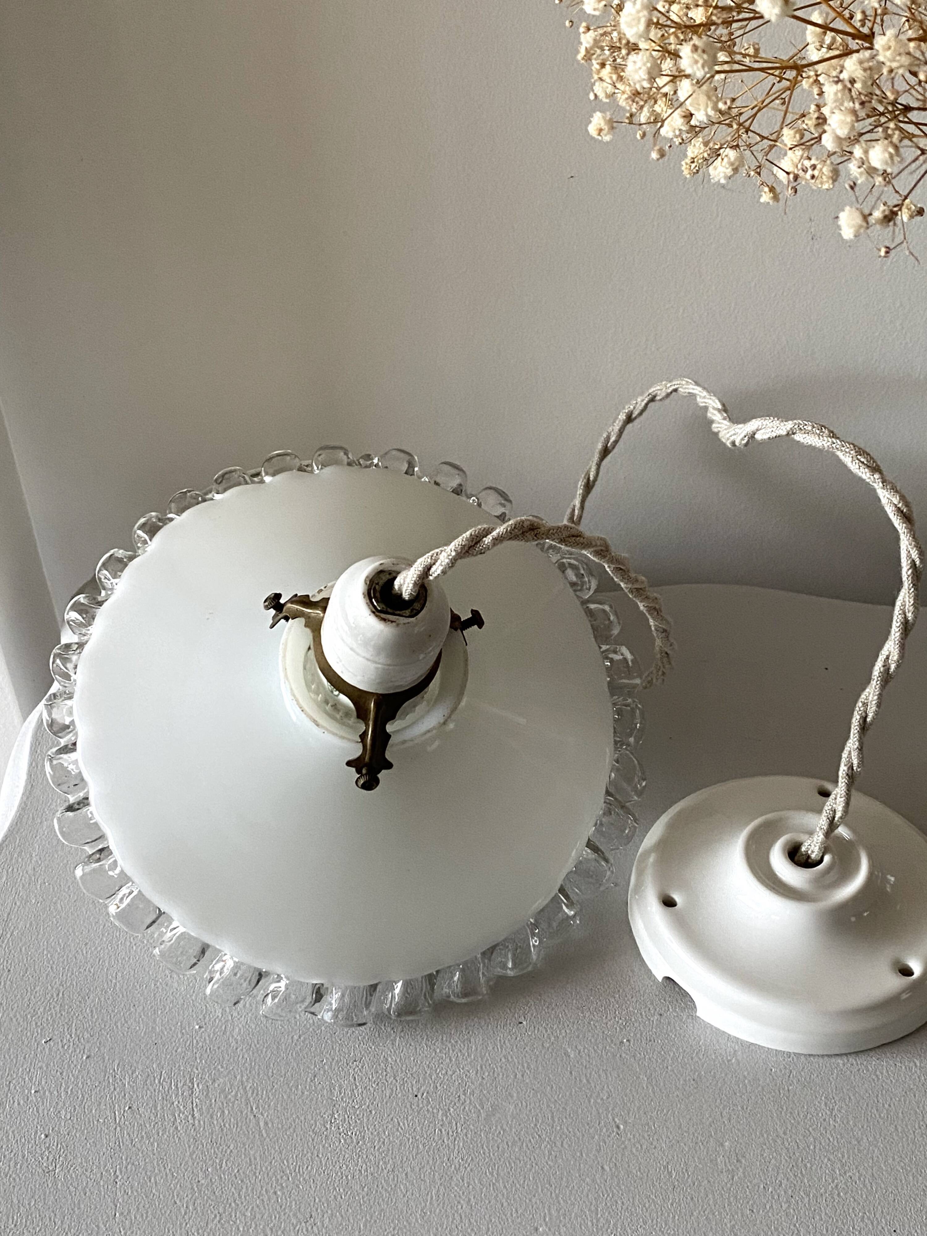 Opaline pendant light with porcelain socket