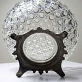 Pressed glass coupe with diamond points, antique from 1920-1950 on a pewter base.