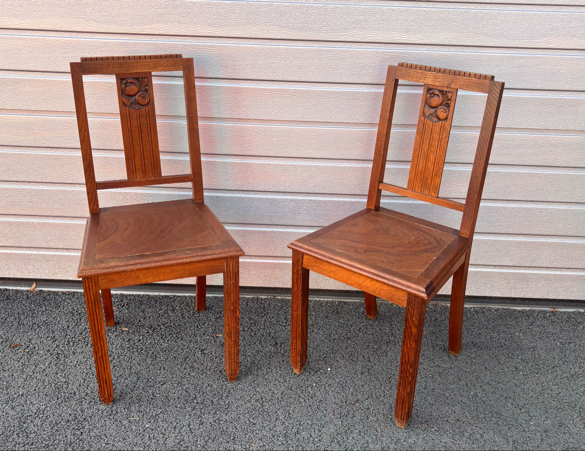 Pair of antique carved oak chairs – Art Nouveau style