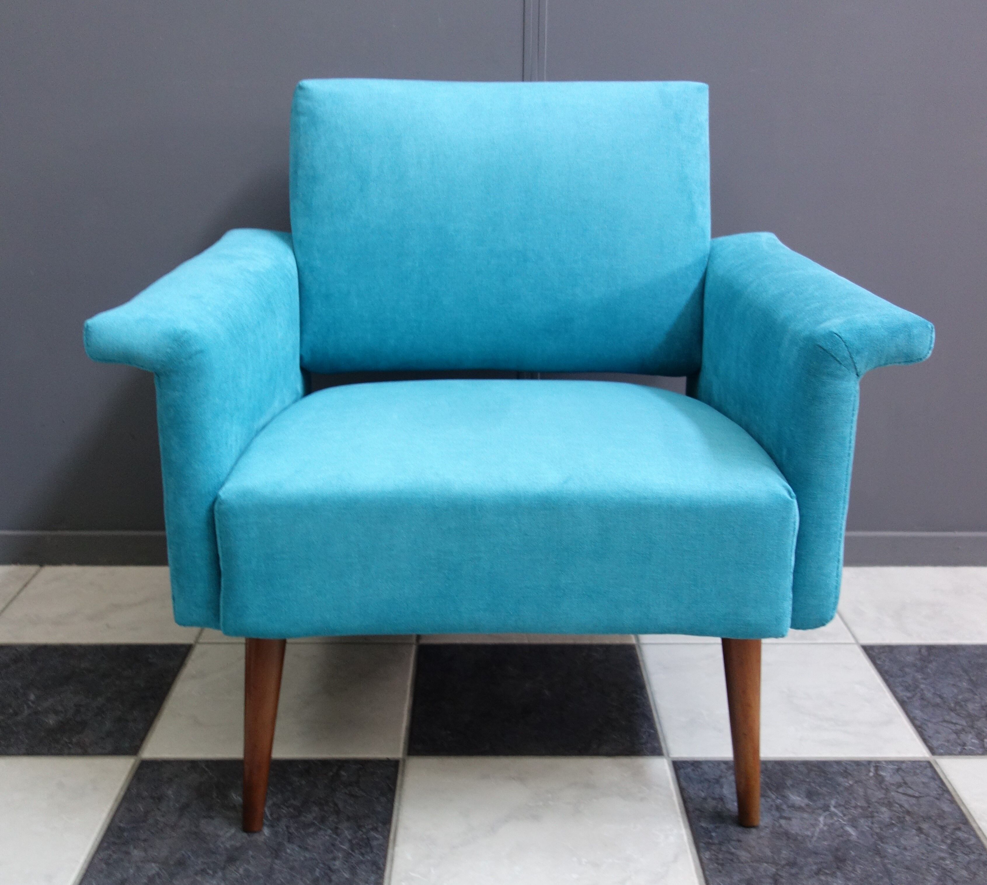 Blue velvet armchair 1960s