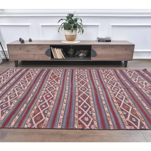 Handwoven Vintage Traditional Turkish Wool Flatweave Kilim Rug 160x280