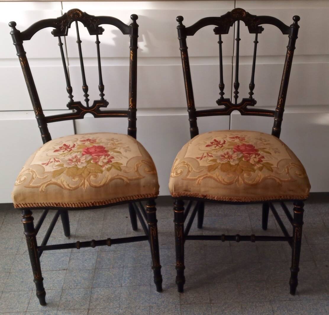 Chaises Napoléon III noires et dorées