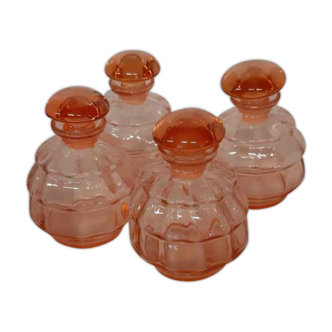 Art Deco pink glass bottles