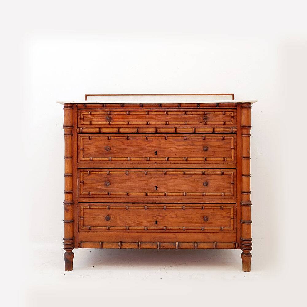 Bamboo-style commode with marble top - Late 19th century
