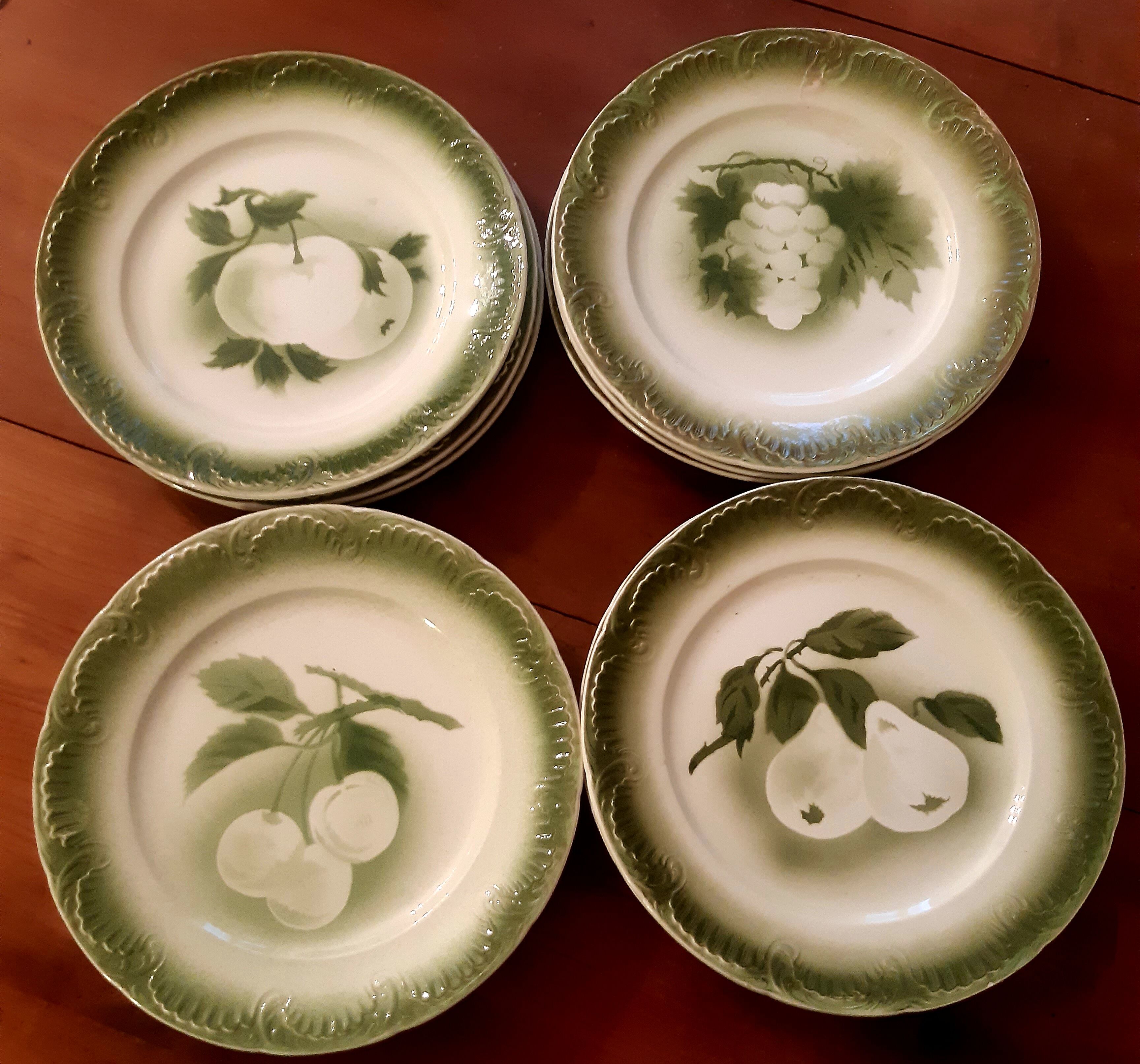 Set of 12 digoin sarreguemine fruit dessert plates