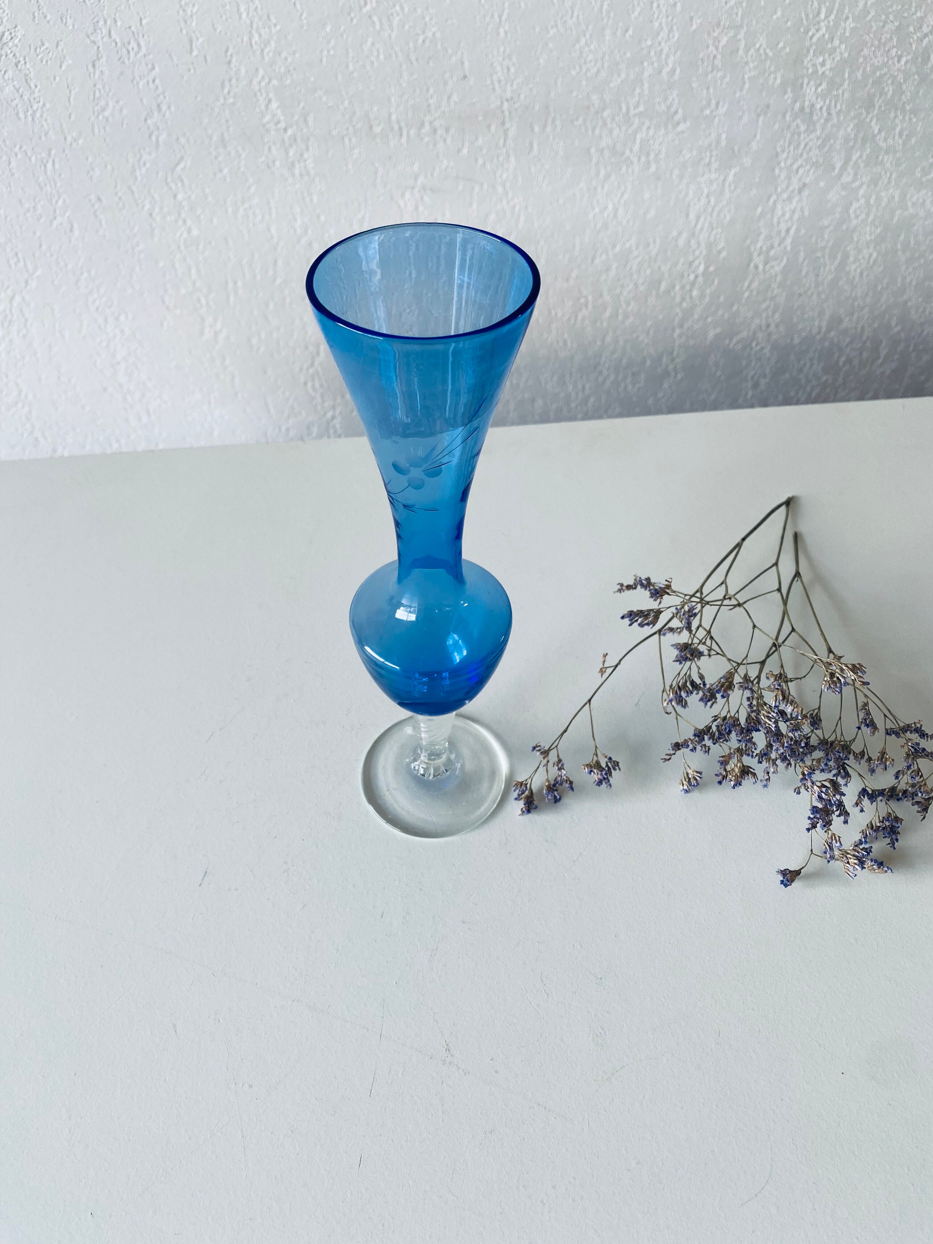 Blue and transparent glass vase
