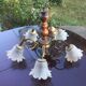5-branched chandelier brass, wood and glass
