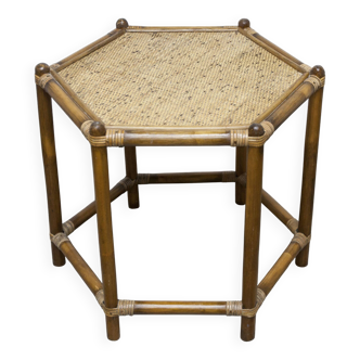 Table basse hexagonale en rotin 1960