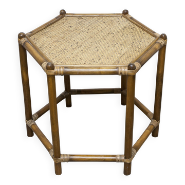 1960s hexagonal rattan coffee table