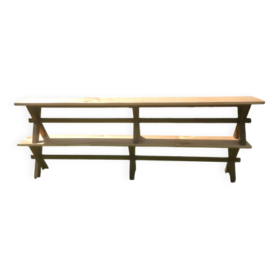 Paire de bancs en chêne et merisier 250x29x45