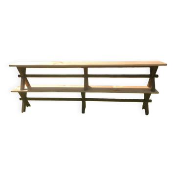 Paire de bancs en chêne et merisier 250x29x45