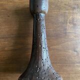 Brown enamelled terracotta candle holder