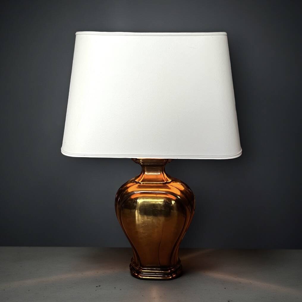 Large Deknudt lamp in varnished gold brass, 1970s.