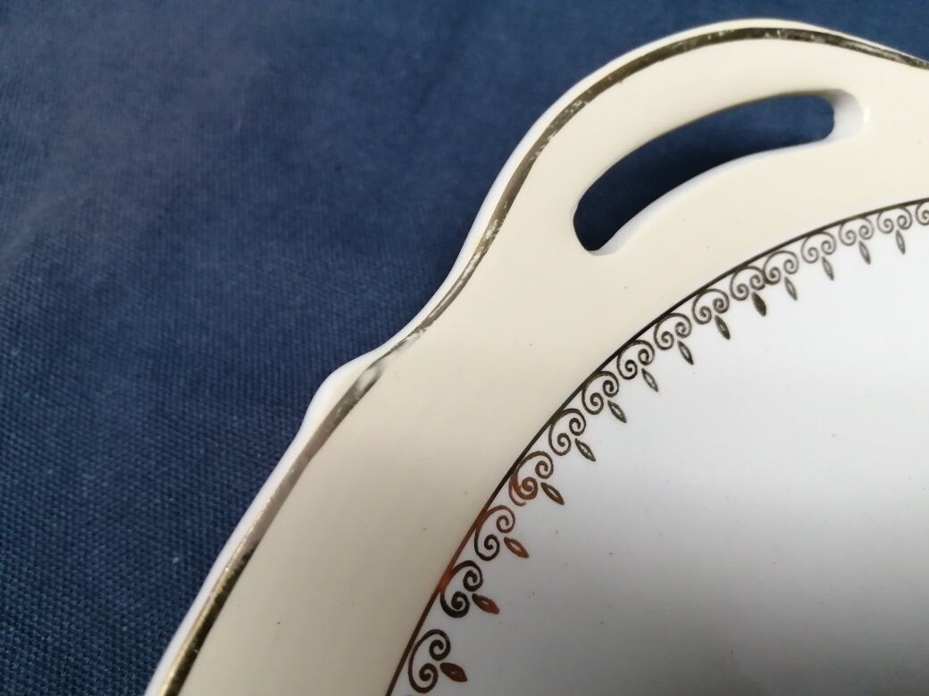 Lunéville Cake Dish Gaité Cream Golden Porcelain Ancient Porcelain