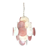Handcrafted chandelier with alabaster disc glass, Murano glass.