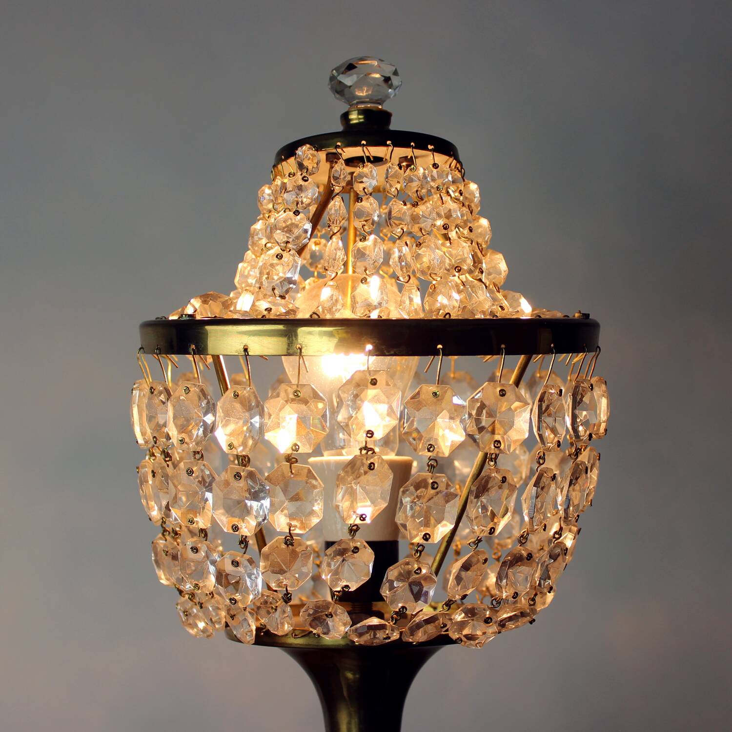 Brass & Crystal Table Lamp, Czechoslovakia 1970s