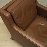 Fauteuil en cuir marron, design danois, années 1960, production: Danemark