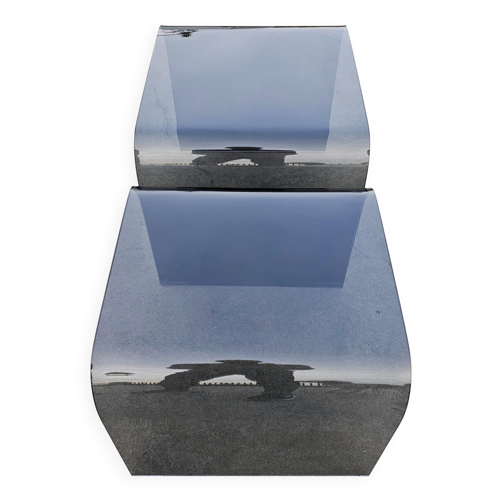 Pair of Waterfall nesting tables in tinted glass attributed to FIAM 1980s.