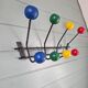 Vintage wall coat rack with 8 hooks in metal and wood (4 available), 1960s