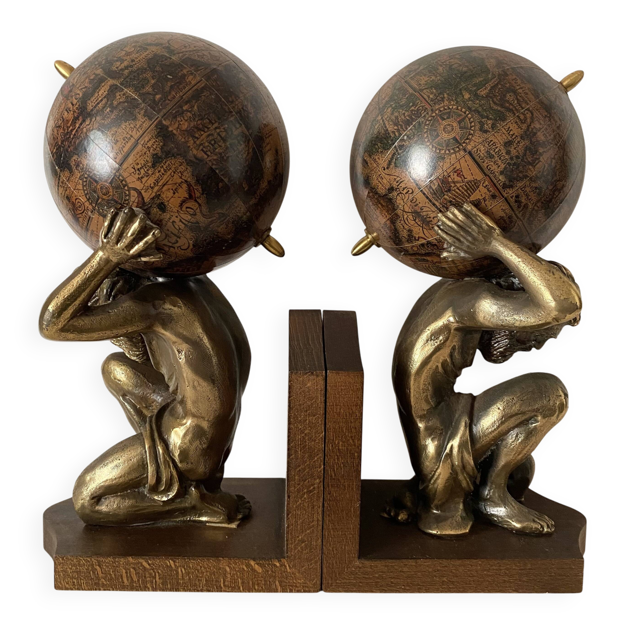 Serre-livres Atlas , globes style mappemonde ancienne