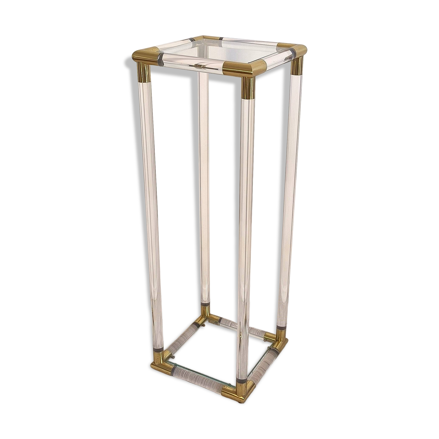 Very beautiful column pedestal by Charles Hollis Jones in Lucite & brass.