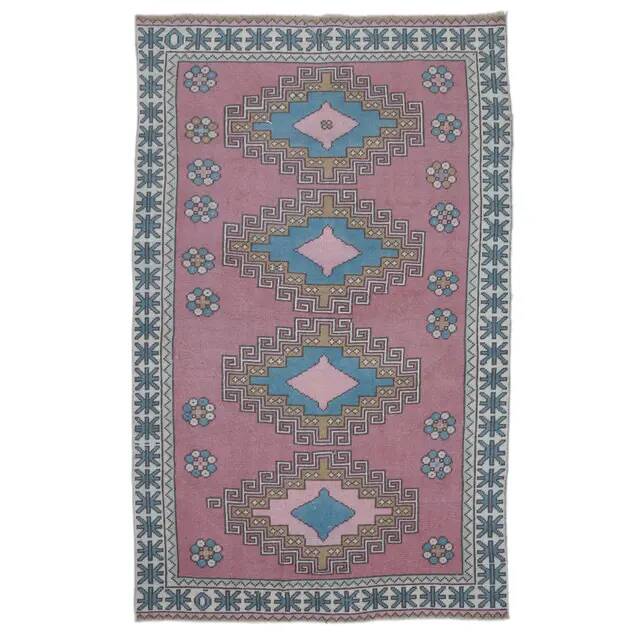 Vintage Turkish Oushak Handmade Pink Wool Rug 122x201