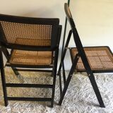 Four folding wooden and canning chairs - 70s