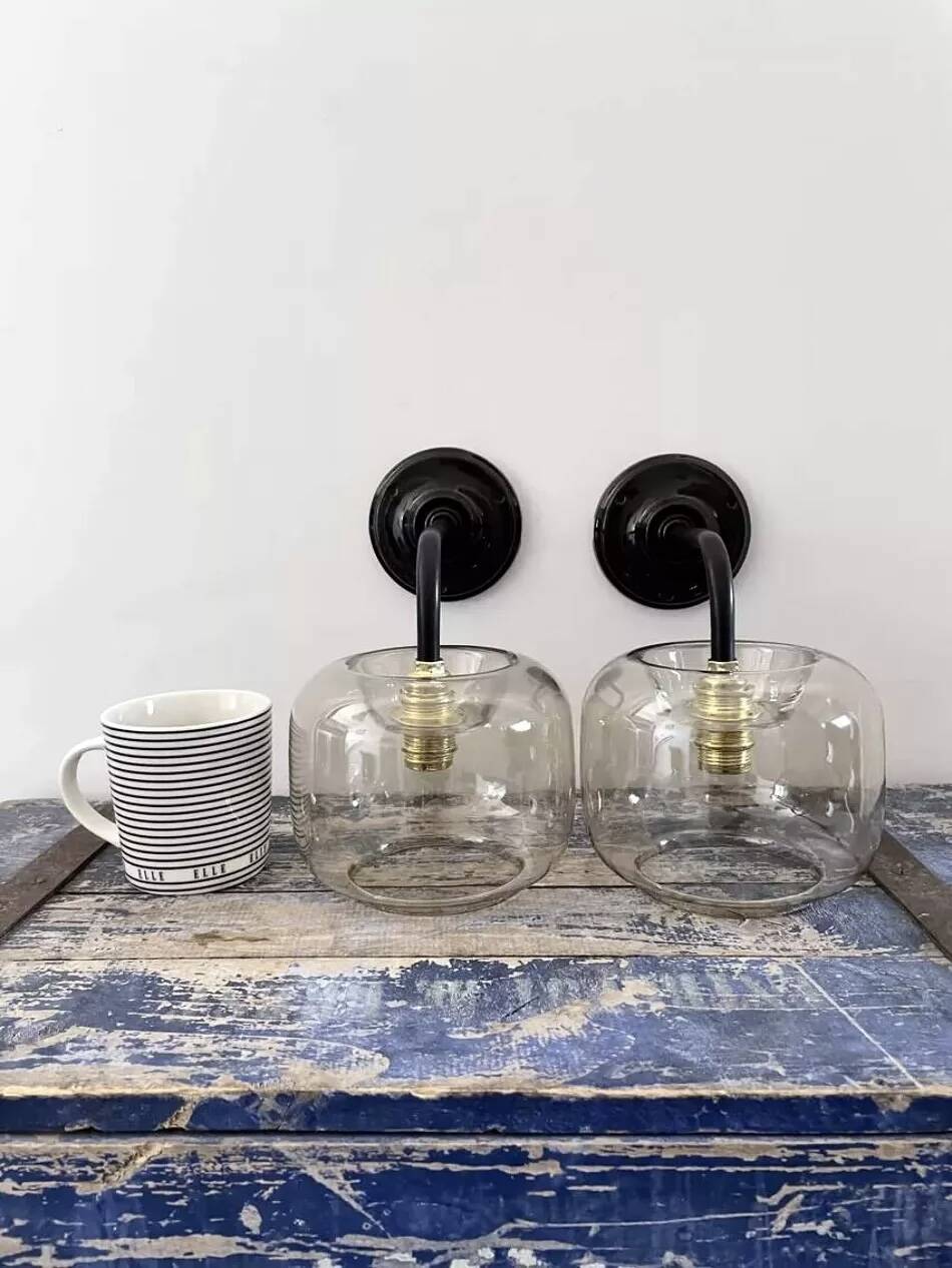 Pair of smoked glass wall sconces