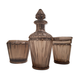 Carafe, glass and pot Portieux in smoked glass and silver art deco