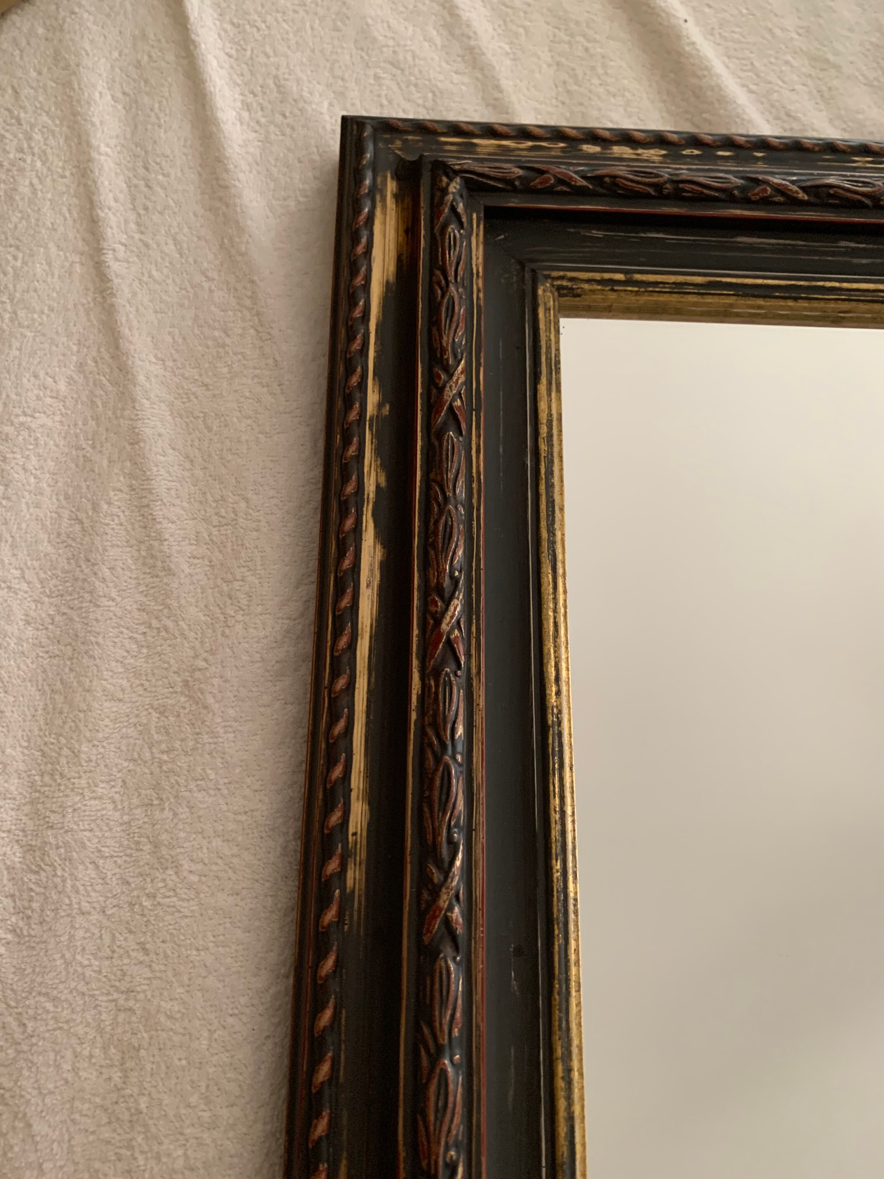 Miroir rectangle ancien lours bois sculpté peint patiné