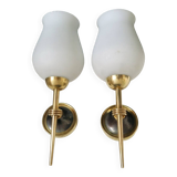 Pair of opaline and brass wall lights, 1950s